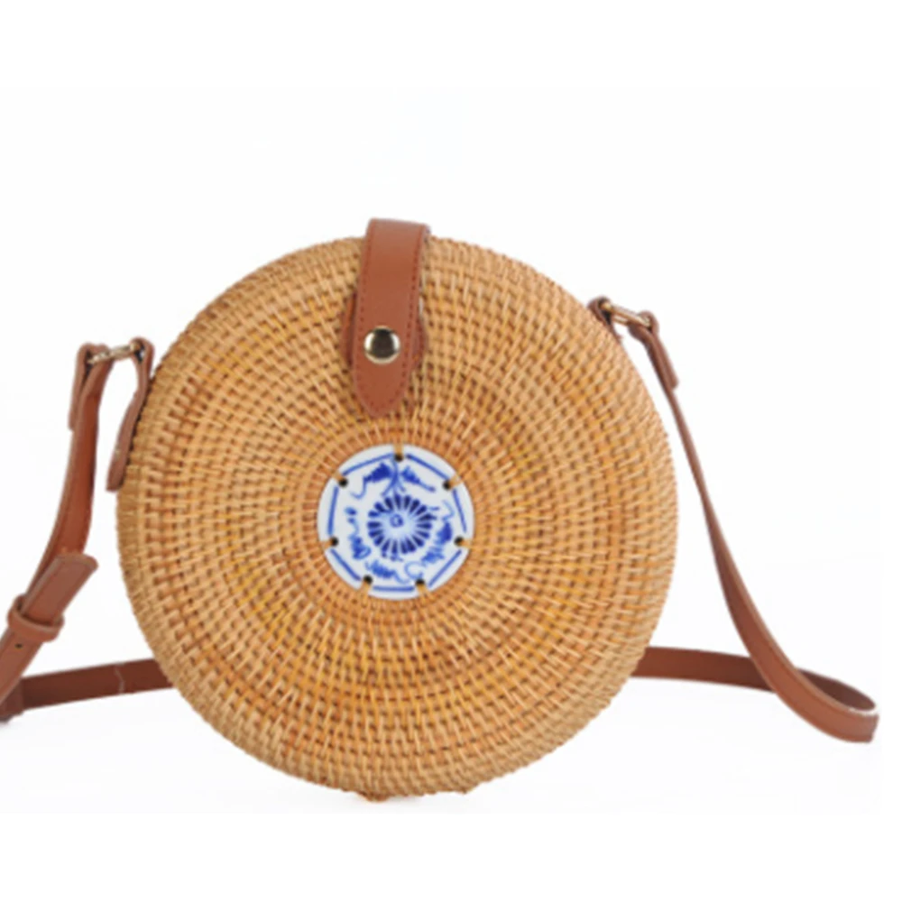 Плетеные сумки из ротанга с вышивкой через плечо Пляжная соломенная вязка