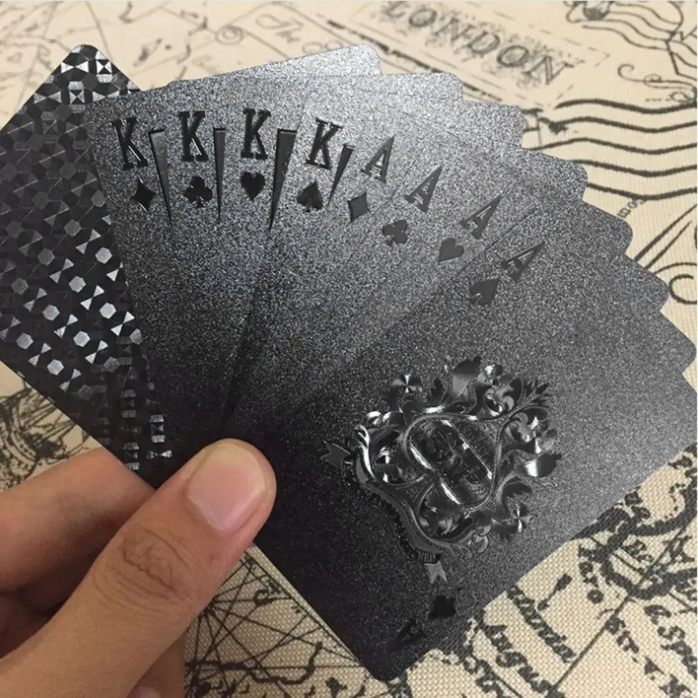 

54pcs/pack Gold Foil Poker Novelty Collection Waterproof PVC Plastic Playing Cards Set Solid Color Black Board Game Drop Ship