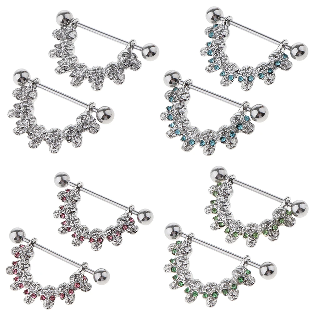 1 пара болтающихся черепов очаровательное кольцо на соски стразы круглый щит для