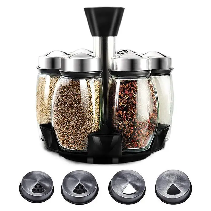Вращающаяся столешница для трав и специй с 6 стеклянными приправа