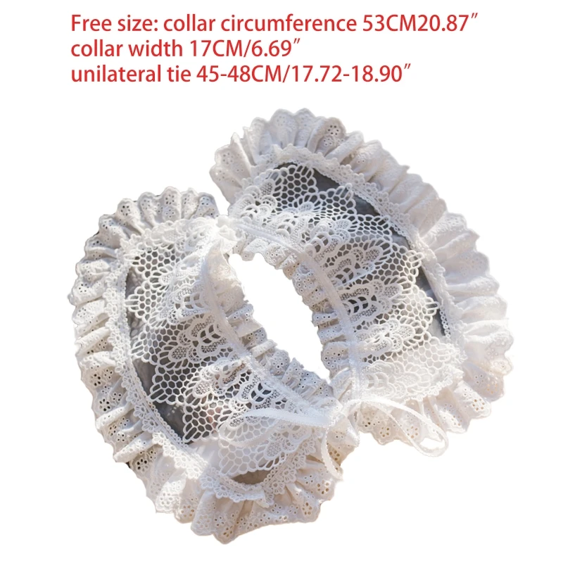 

Women Sweet Hollow Out Embroidery Lace Doll Fake Collar Ruffled Bowknot Bandage Shawl Wrap Necklace Decorative Poncho