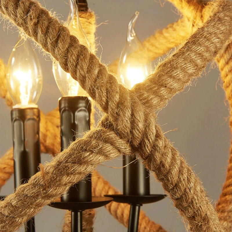 3 классические ретро лампы пеньковая веревка люстра Кантри стиль подвесные