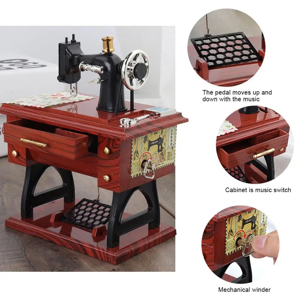 Подарочная Музыкальная Коробка Ретро деревянный Заводной привод швейная машина