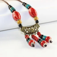 fashion ceramic beads tassel necklaces pendant for women ethnic style simple long sweater chain jewelry gifts