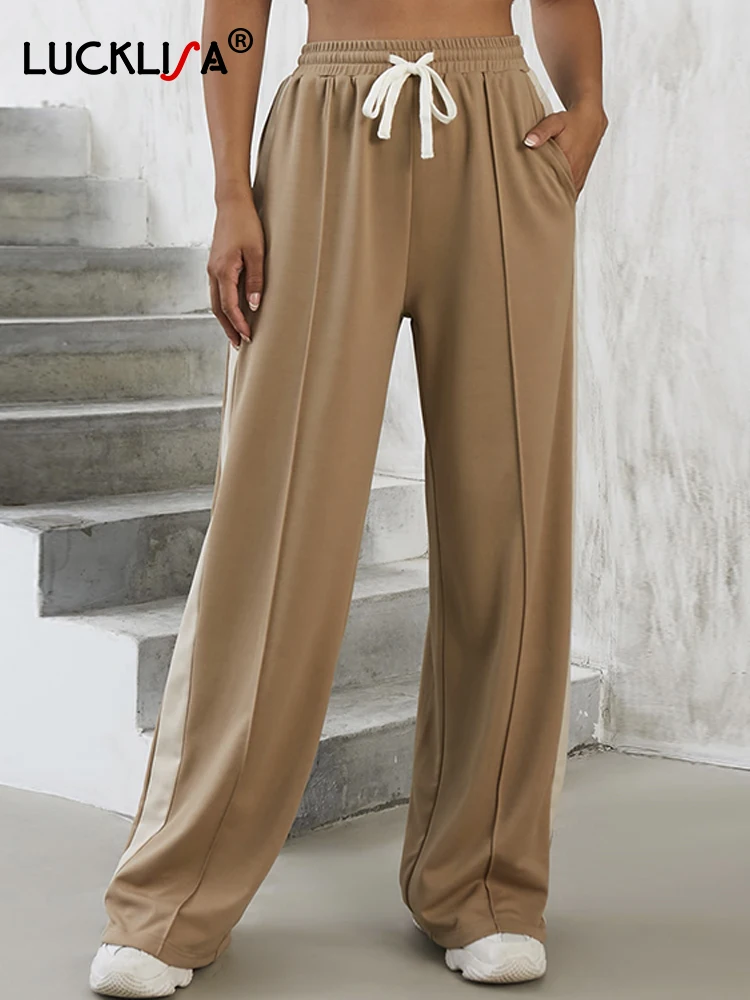 

Lucklisa Straight Pant Loose Hight Waist Laceup Casual Streetpant Apricot Patchwork Color Jogging Pant Trousers Women Autumn New
