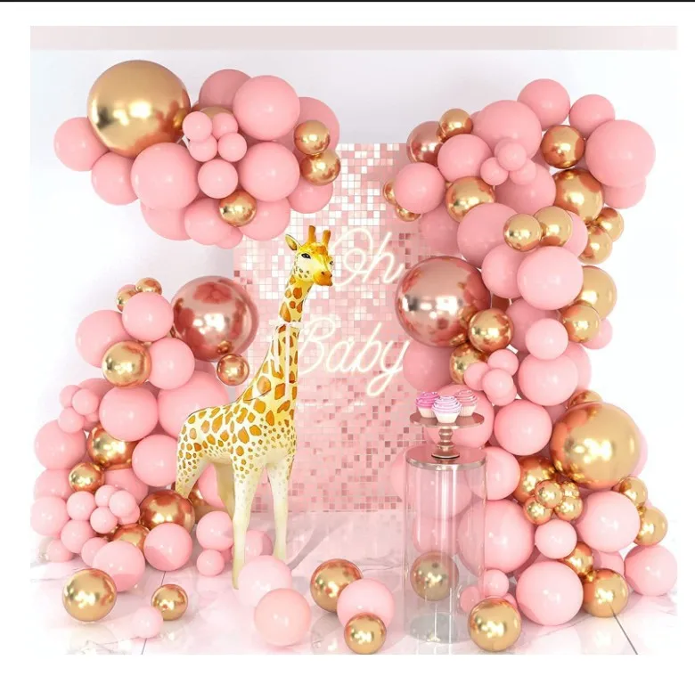 

Pink Metal Gold Baby Shower Party Supplies Balloon Garland Arch for Bridal Shower Wedding Birthday Bachelor Party Decorations