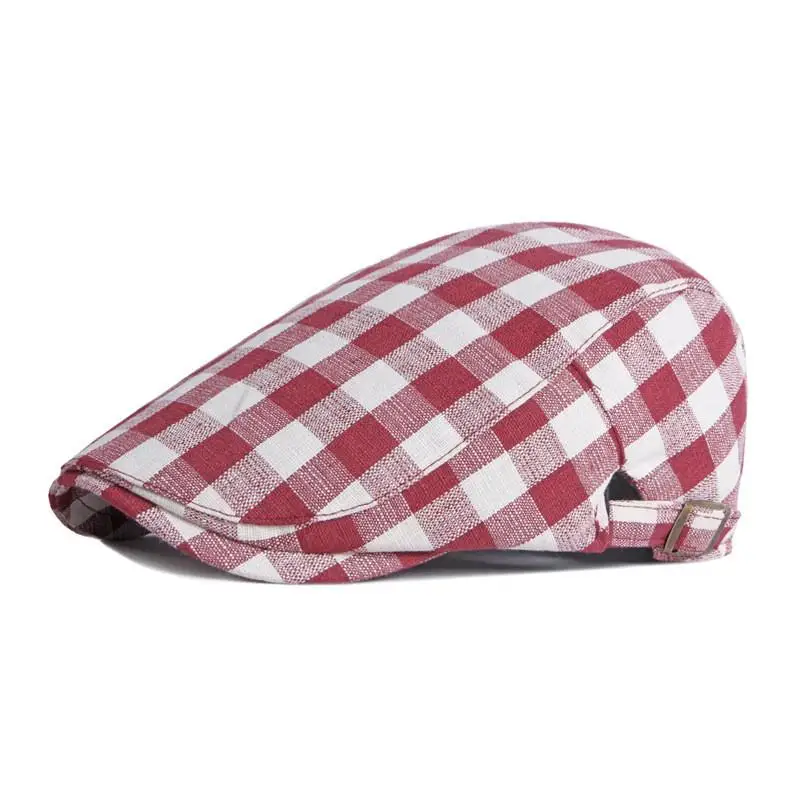 

Cotton Spring Summer Fashion Solid Color Plaid Newsboy Caps Flat Peaked Cap Men and Women Painter Beret Hats 111