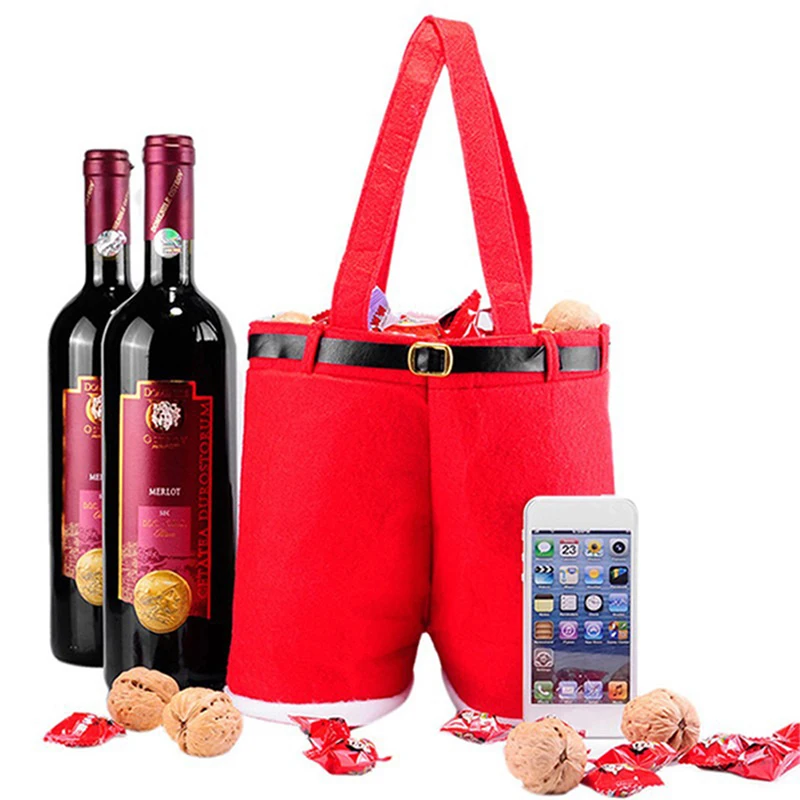 

1 PC Santa Pants Style Bag Wedding Candy Bag Creative Bag Festive Christmas Decor Bag (Red)