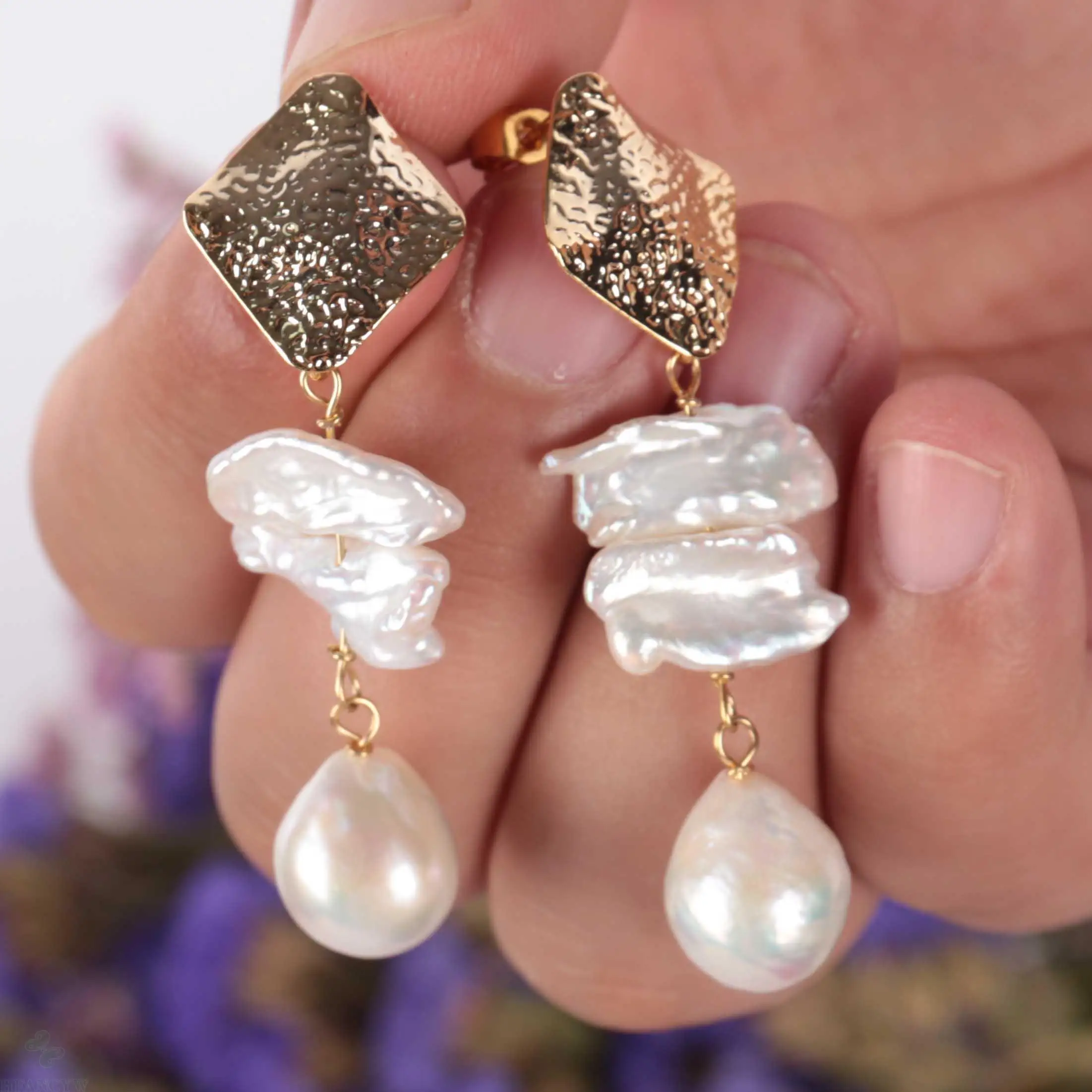 Натуральный белый барокко жемчужные серьги 18k вечерние ювелирные изделия Модные