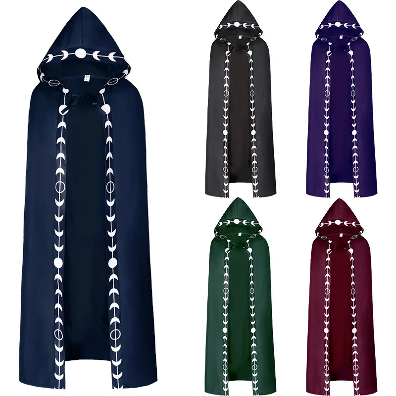 

Хит продаж, накидки и пончо для мужчин, мужская накидка с капюшоном и принтом фаз Луны, накидка для Хэллоуина, средневекового возрождения, праздников, вышитая накидка