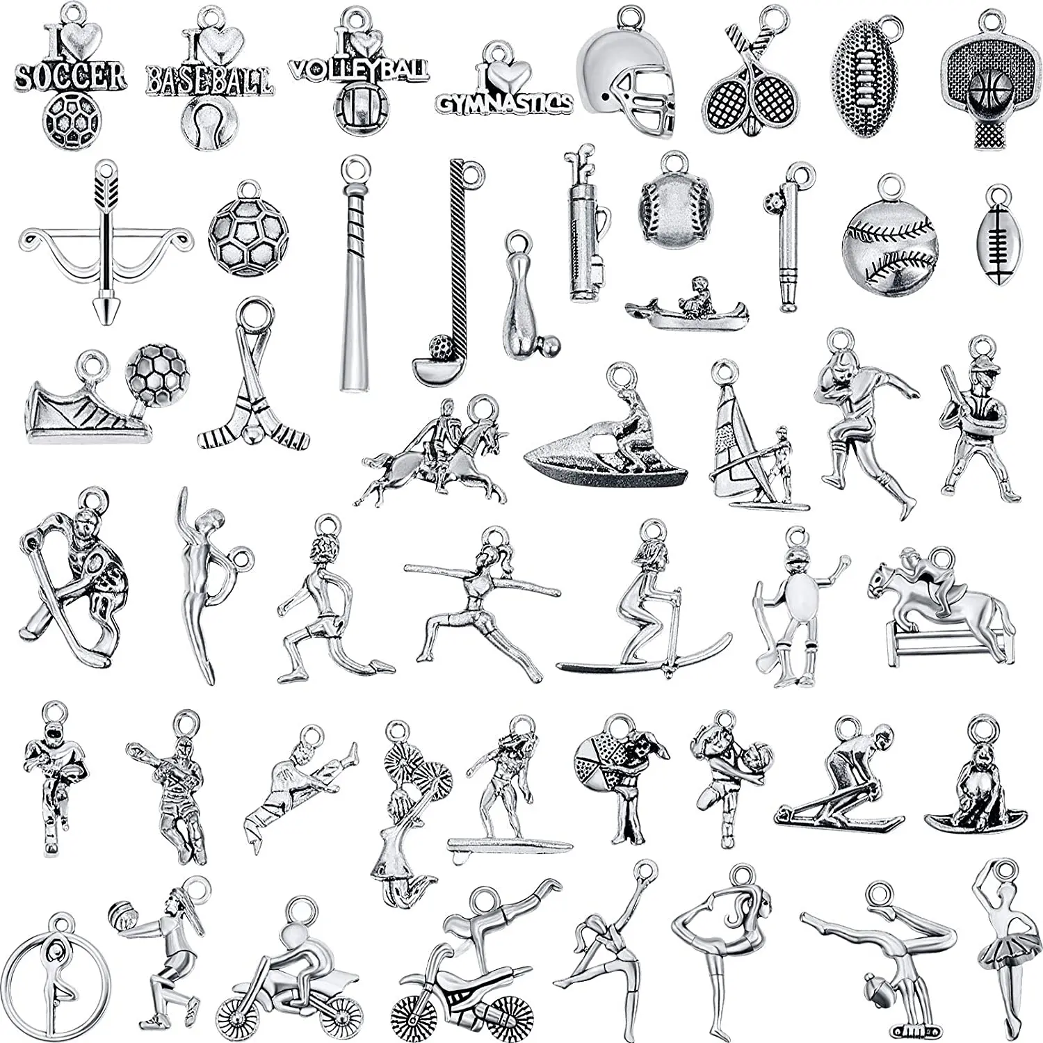 

60pc/set Mixes Sports Charm Set Lot Collection Pendants for DIY Bracelet Necklace Jewelry Making Football Gymnastics Charm LO2DG
