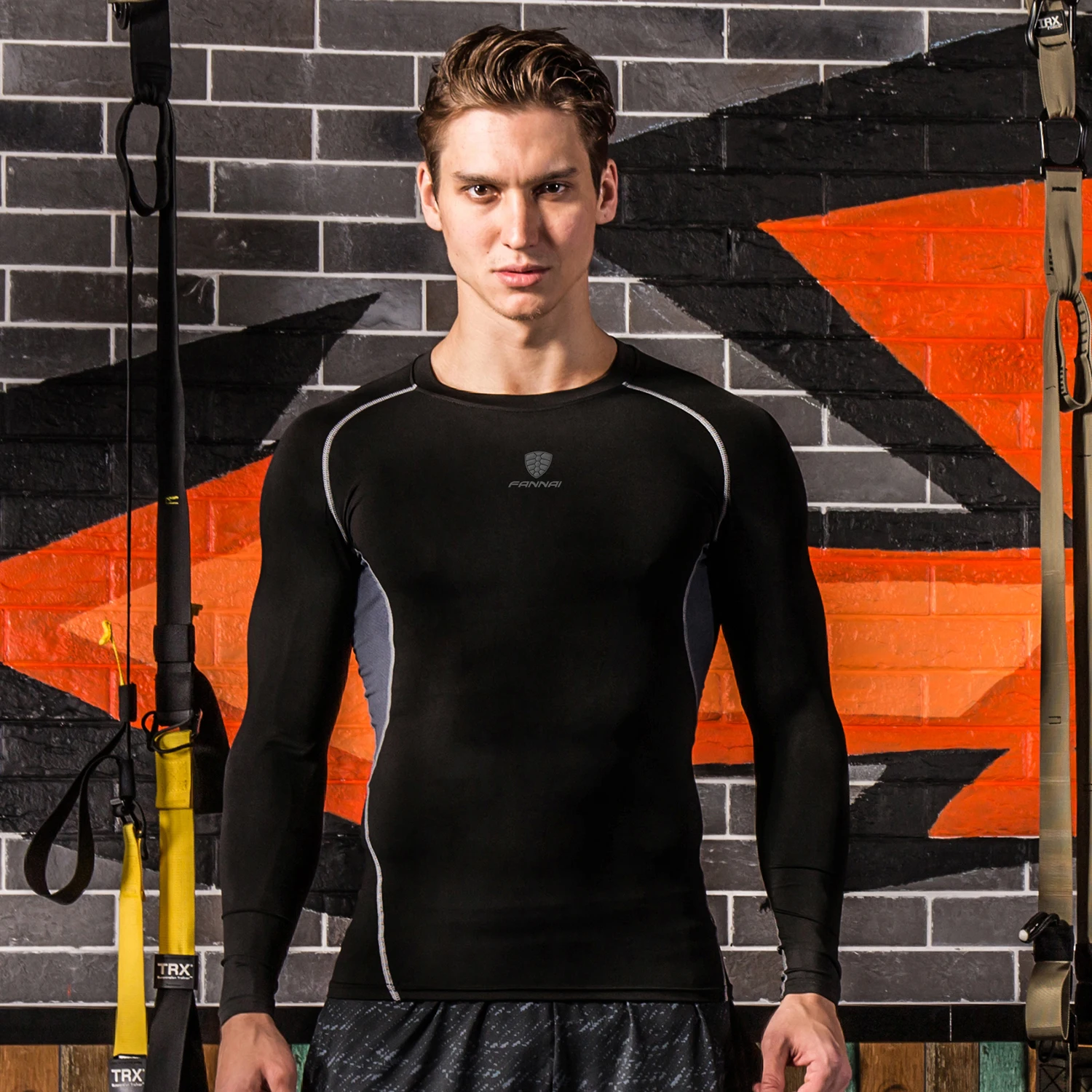 FANNAI футболка для бега Мужская с длинным рукавом компрессионные рубашки Рашгард