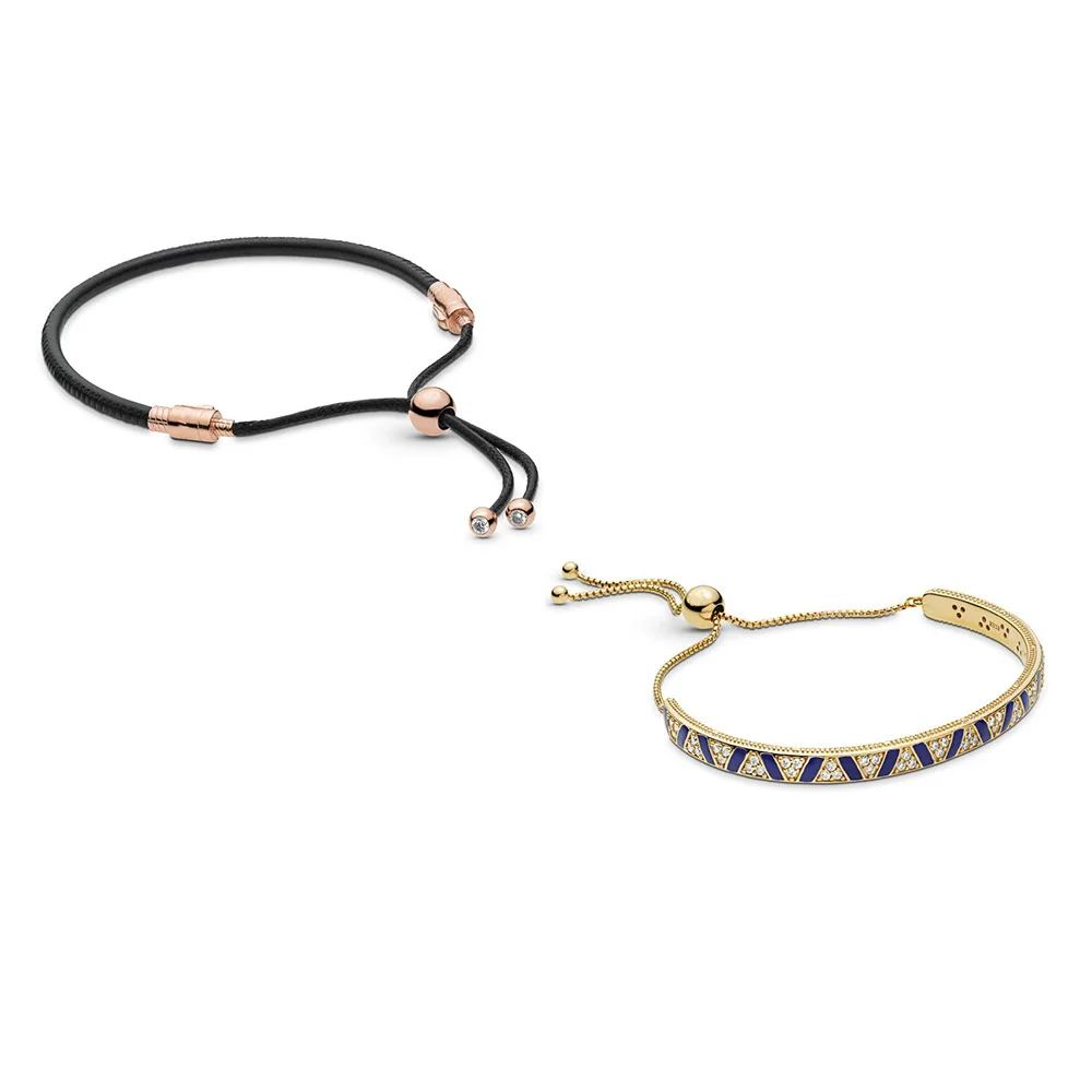 

925 Sterling Silver Diy Basic Bracelets Adjustable Size Black Color Rose Gold Buckle For Women Diy Beads Pendant Jewelry