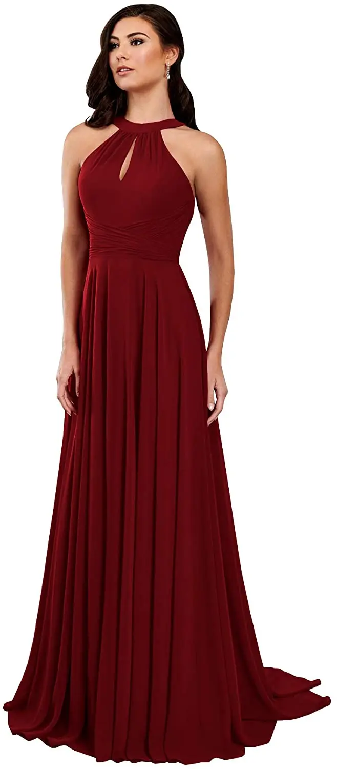 Halter Pleated Bodice A Line Bridesmaid Dress Chiffon Long Backless Evening Prom Gown Prom Dresses with Sparkles
Halter Pleated Bodice A Line Bridesmaid Dress Chiffon Long Backless Evening Prom Gown Prom Dresses with Sparkles