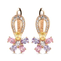 2022 new luxury colorful natural zircon stud earrings for women temperament 585 rose gold flower earring party jewelry