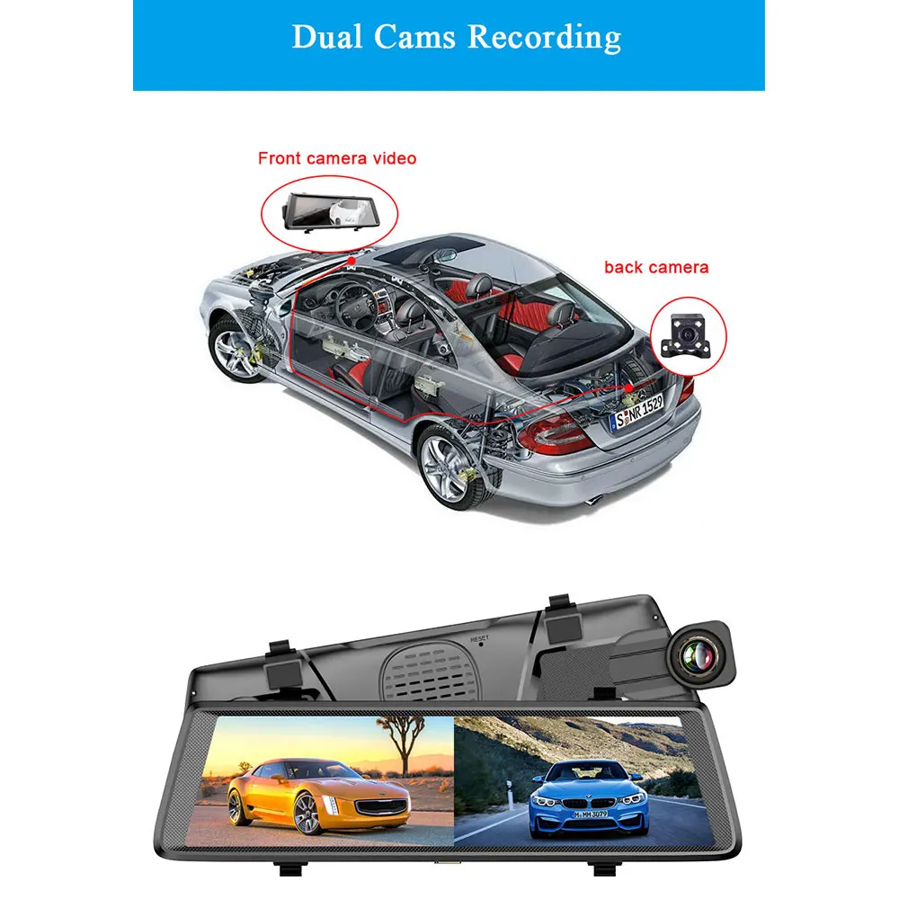 VEHEMO GP6248 1080P Android Dash Cam 4G 10 “поток Медиа Автомобильное зеркало заднего вида двойной