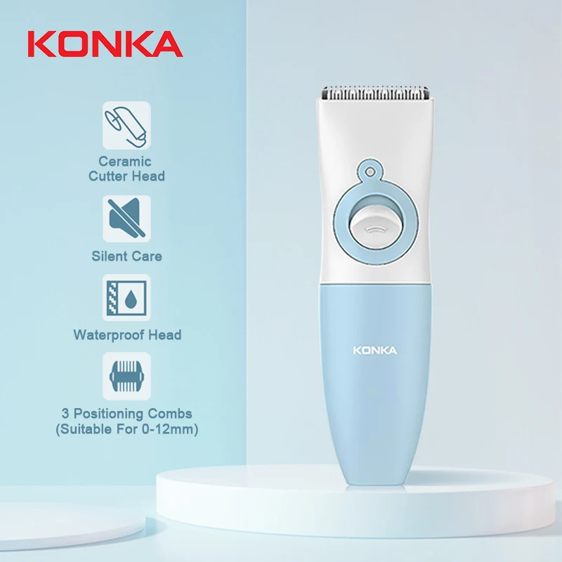 

KONKA USB baby electric hair trimmer 320mAh battery White baby hair clipper IPX7 Waterproof R-angle ceramic steel razor