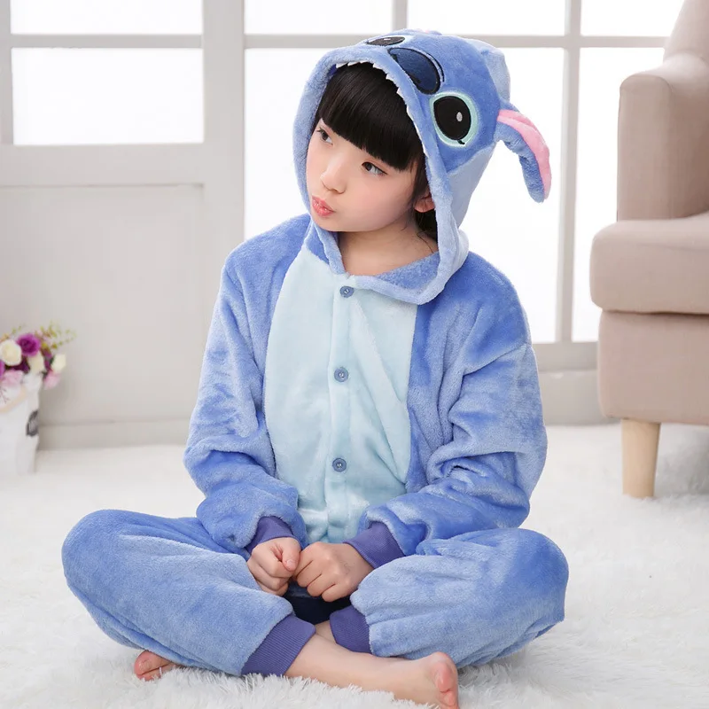 Stitch Blue 21 NEW кигуруми дети мальчики девочки с капюшоном животных единорог стежка пижамы зима мягкий пижамы комбинезон дети панда пегас пижамы милый пижама кигуруми для девочки мальчика единорога домашняя одежда - Цвет: Stitch Blue