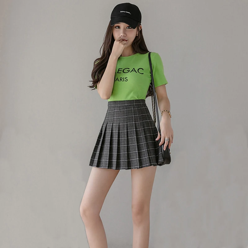 Женская плиссированная юбка с высокой талией полосатая клетчатая мини шорты