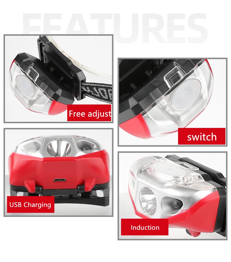 Налобный фонарь светодиодный с инфракрасным датчиком 100 м аккумулятором