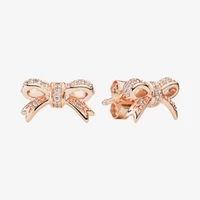 925 sterling silver pan earring rose gold bow earrings for women wedding gift fashion jewelry