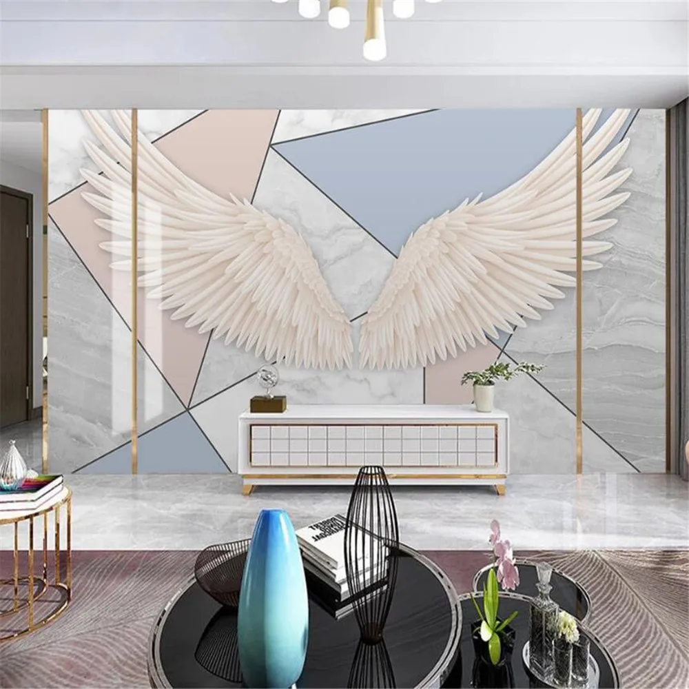 

Milofi large wallpaper mural modern minimalist geometric marble golden wings TV background wall