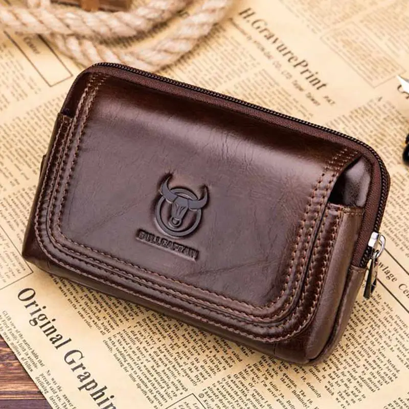 hot sale bullcaptain male purse leisure sling bag small pocket new men waist bag leather sling cigarette bag mobile phone bag free global shipping