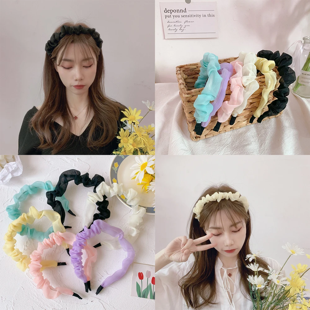

Fashion Sweet Silk Fabric Solid Color Knot Headbands for Women Simple Girls Hairband Women Hair Accessories Wide Side Hair Band