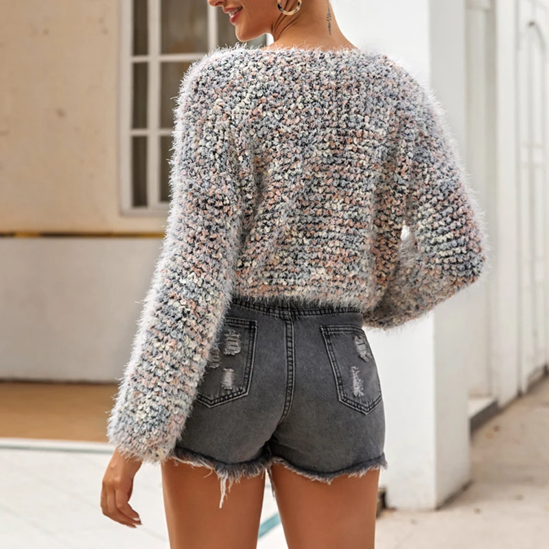 Женский трикотажный Укороченный джемпер Artguy вязаный пуловер с рукавами-бутонами