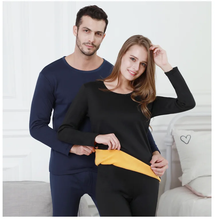 Warm Thick Plus Velvet Thermal Underwear Men Women Long Johns Fleece Male Female Autumn Winter Shirt+pants 2 Piece Pajamas Sets