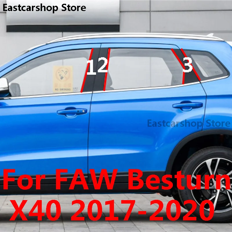 

For FAW BESTURN X40 2020 2019 2018 2017 Car B C Pillar Middle Central Column Glossy PC Window Strip Cover Accessories