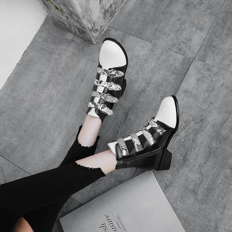 MORAZORA/; Новое поступление; женские ботильоны; Разноцветные полусапожки со змеиным узором с круглым носком; сезон осень-зима; женская повседневная обувь на молнии с пряжкой