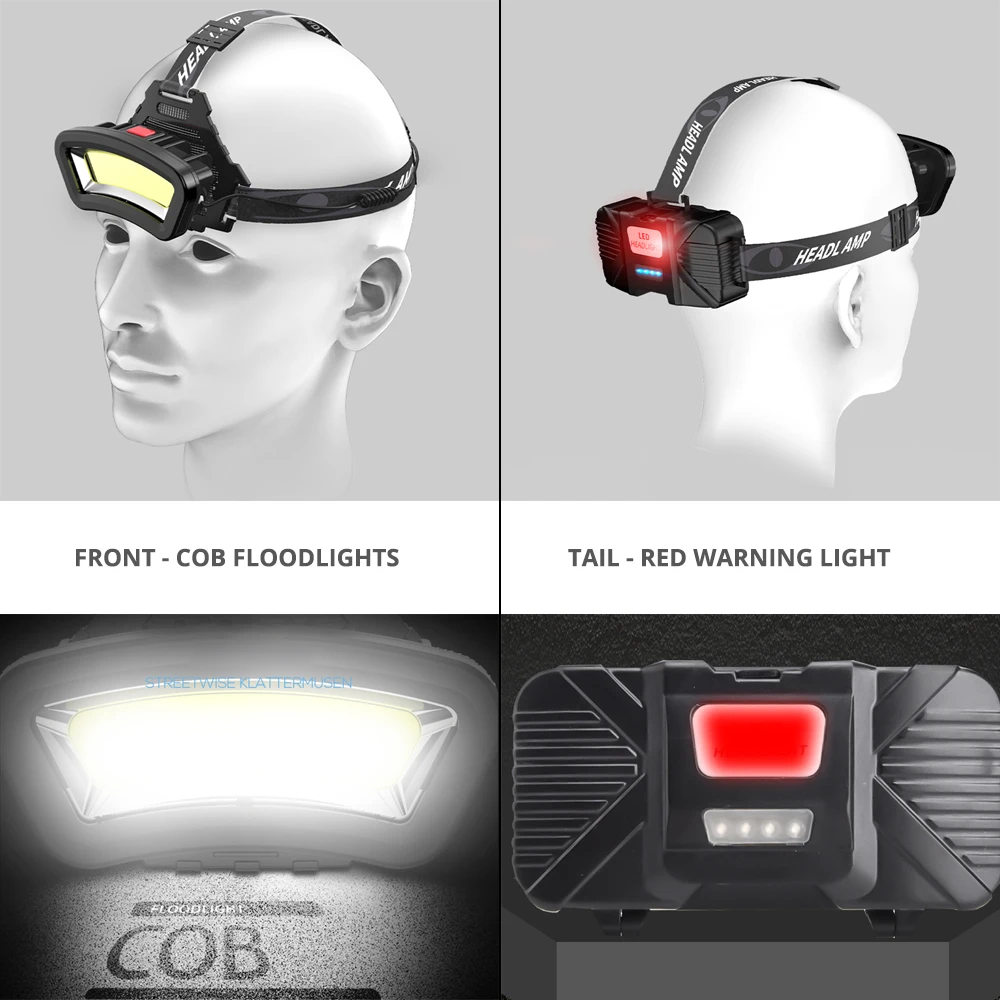 Мощный налобный фонарь COB с широким диапазоном освещения для охоты супер яркий