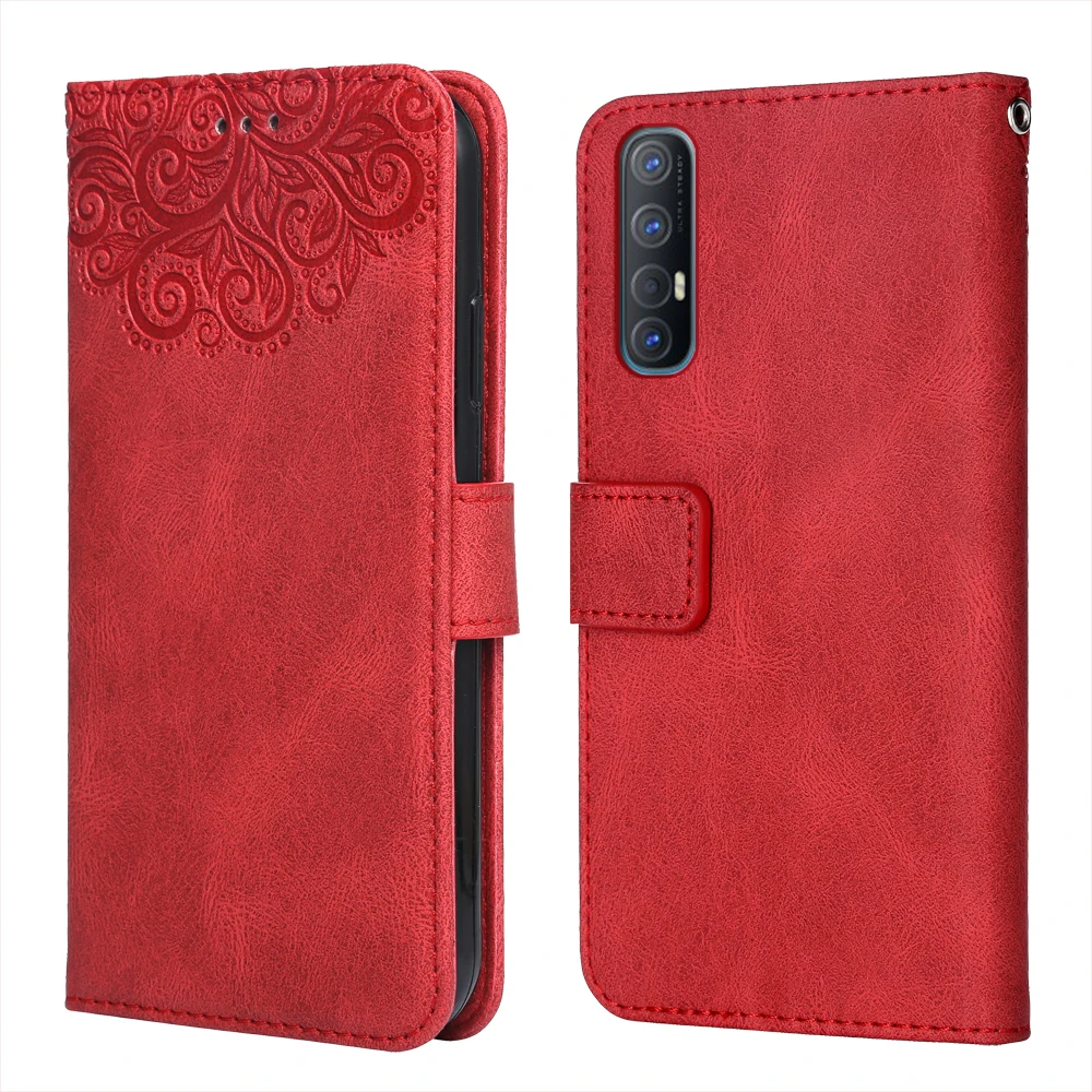Luxury Leather Case for OPPO Reno3 Pro China Flower Embossing CPH2173 Wallet Flip Phone Reno 3 | Мобильные телефоны и