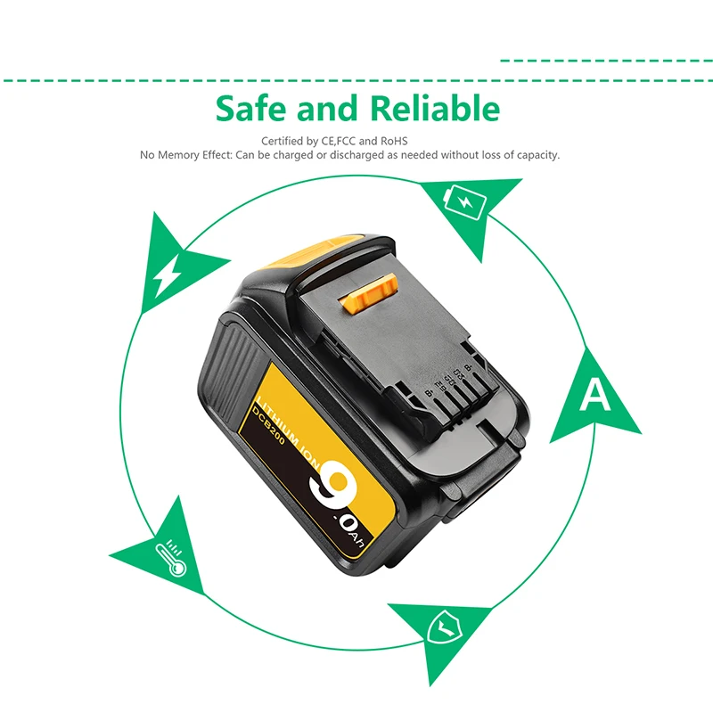 Аккумуляторная батарея для DCB200 9.0Ah 18V 20V литий ионная Dewalt DCB180 DCB181 DCB182 DCB201 DCB204 2