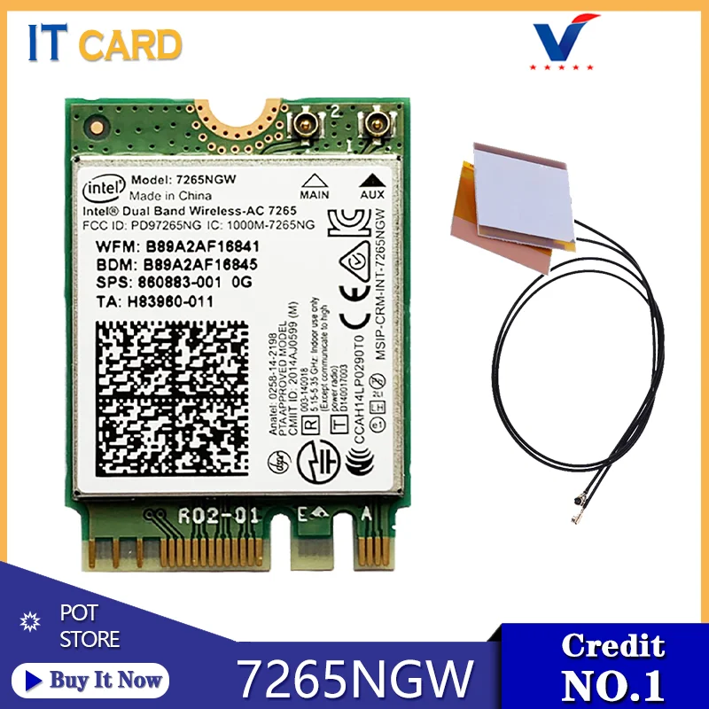 Двухдиапазонная 2 4G/5 ГГц 802.11ac Intel Wireless AC 7265 7265NGW 867 Мбит/с Wifi Карта BT 4 NGFF M.2
