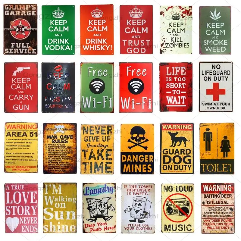 

Vintage Metal Tin Sign Keep Calm Wifi Toilet Bar Beer Art Posters Home Decor Restaurant Coffee Cafe Wall Plaques