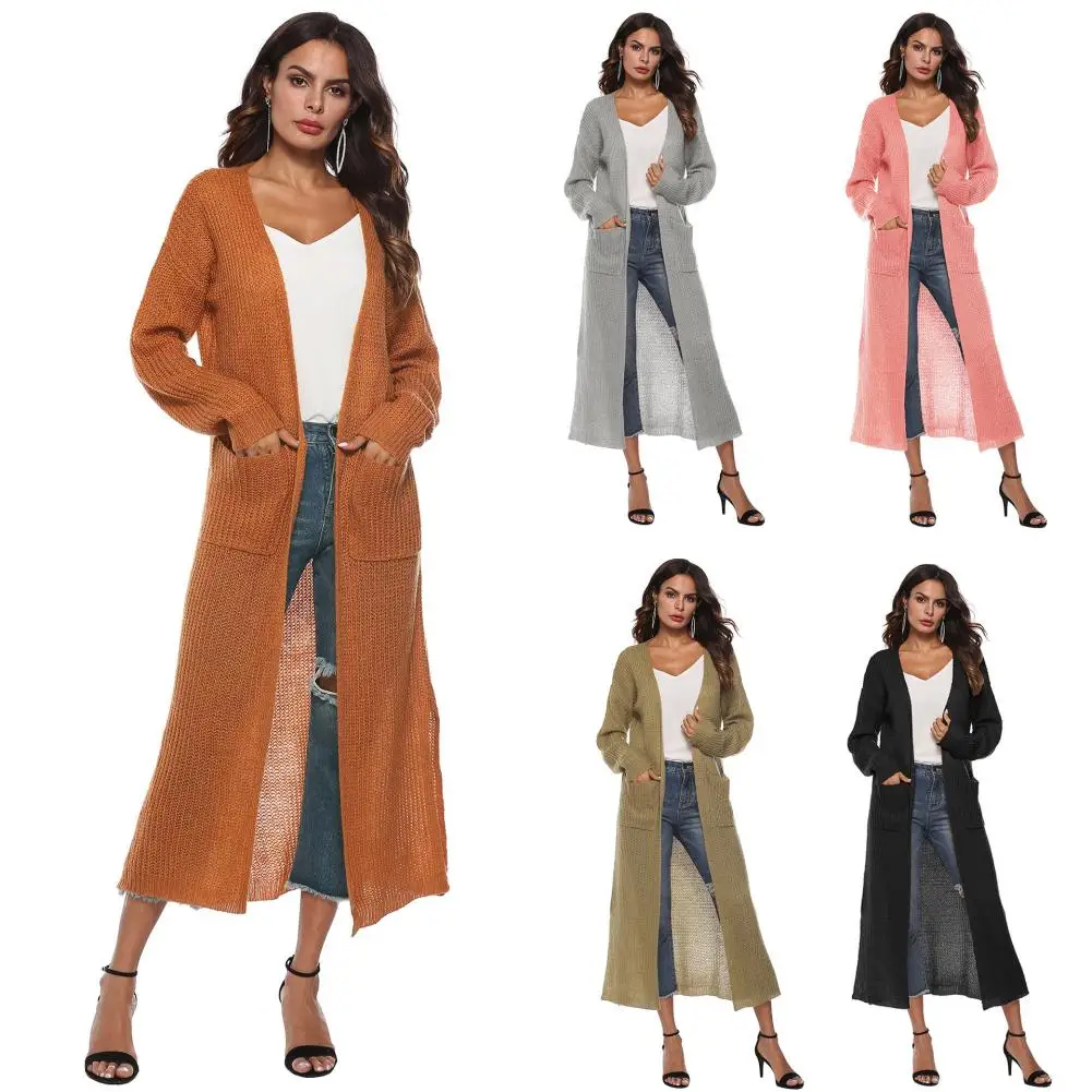 Женский осенний кардиган с длинным рукавом Свободный Асимметричный утепленный