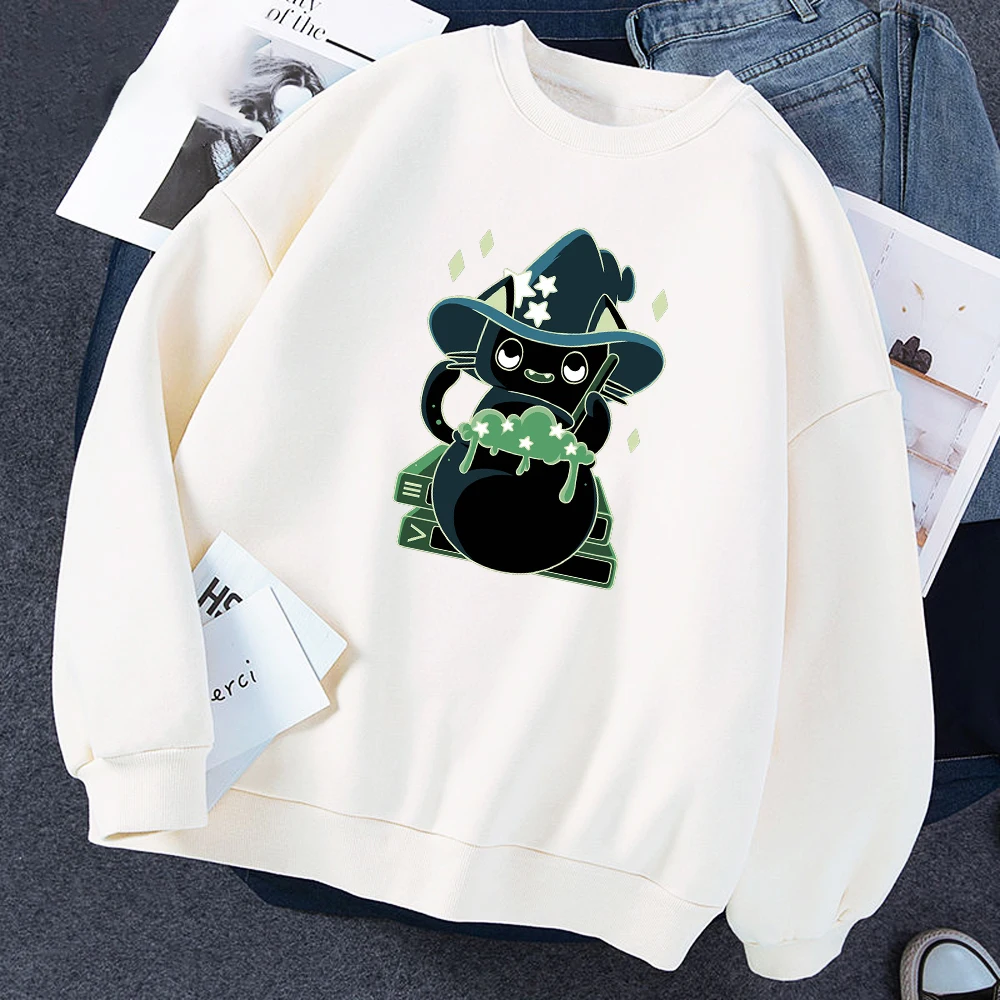 

Kawaii Witch Cat Printed Men Sweatshirts Autumn Casual Cotton Men's Hoodies Fashion Harajuku Men Clothes Cartoon Manga Hoodies