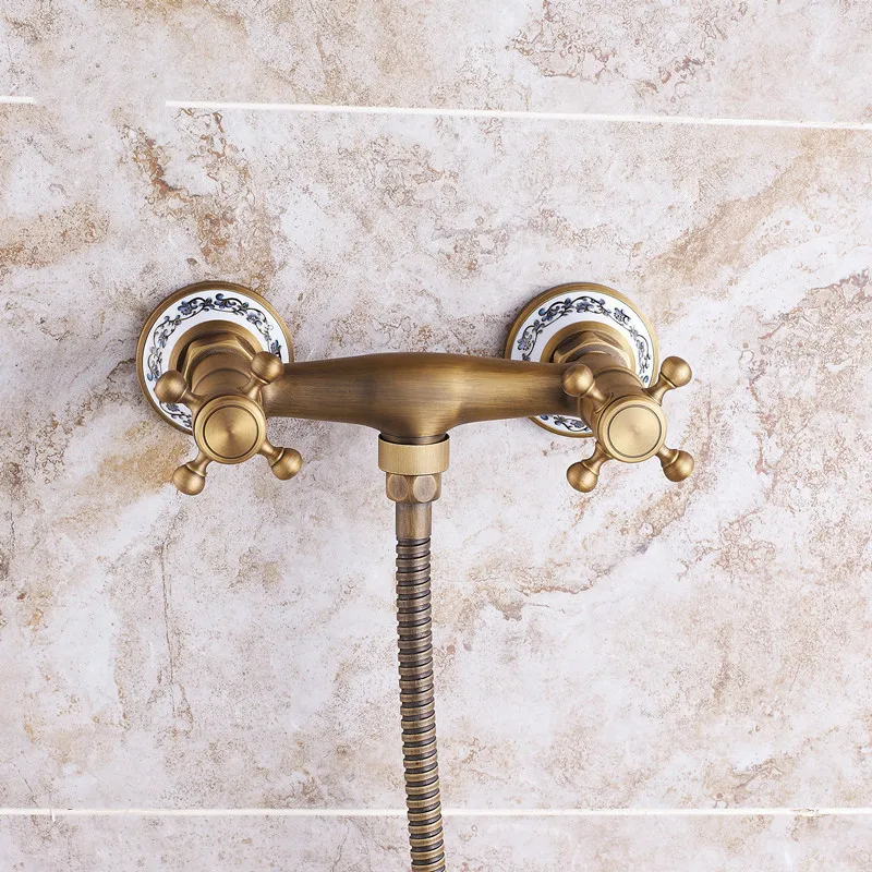 

Shower Faucets Antique Brass Ceramics Bathtub Faucets Rain Shower HandHeld Bathroom Sanitary Wall Mount Shower Mixer Tap