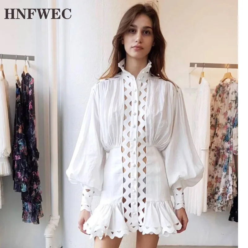 Винтажное белое/Черное мини платье русалки с рукавами фонариками и оборками