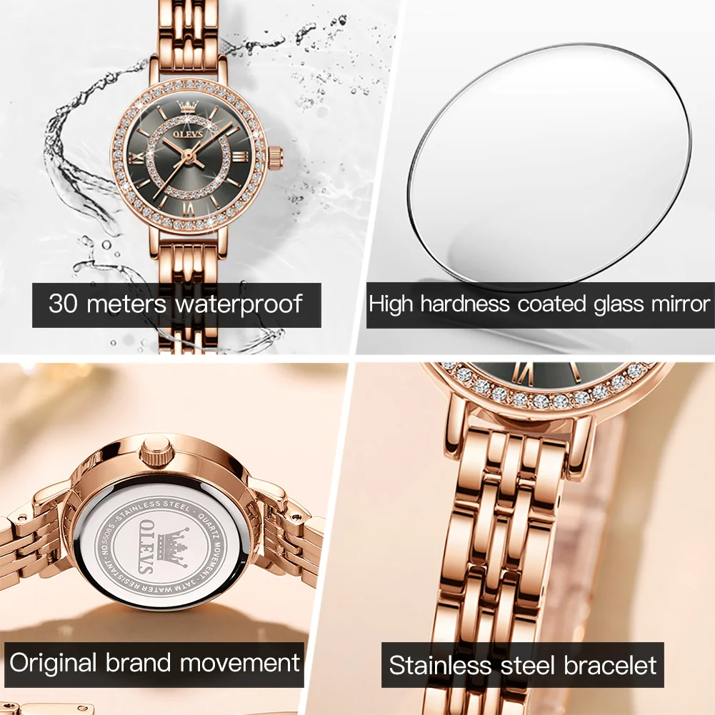 

OLEVS Women Watches Top Brand Luxury Fashion Diamond Ladies Wristwatches Stainless Steel Silver Mesh Strap Female Quartz Watch