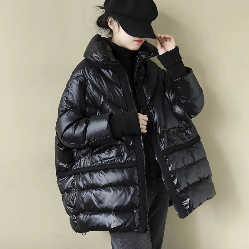 Janveny Зимний пуховик для женщин Блестящий хлеб свободный воротник стойка женские