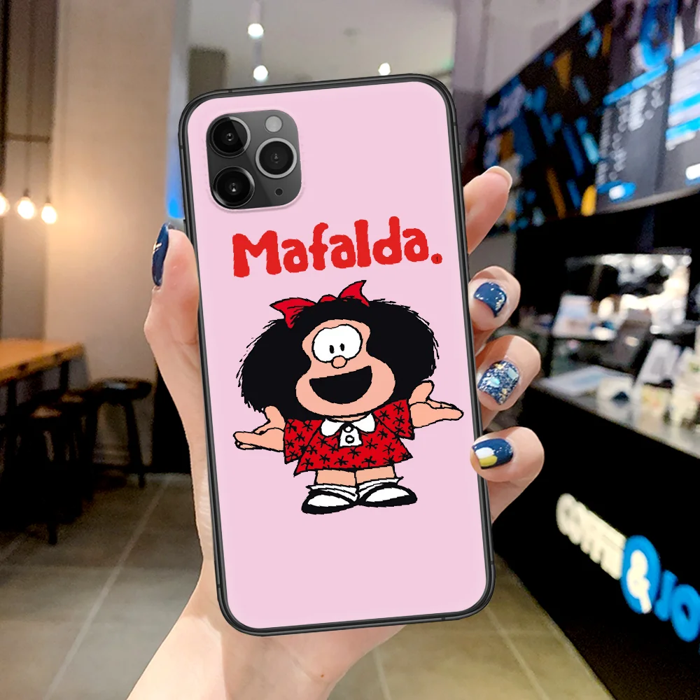 

Cartoon Mafalda Cute Girl Phone Case For Iphone 4 4s 5 5S SE 5C 6 6S 7 8 Plus X XS XR 11 12 Mini Pro Max 2020 black Funda Trend