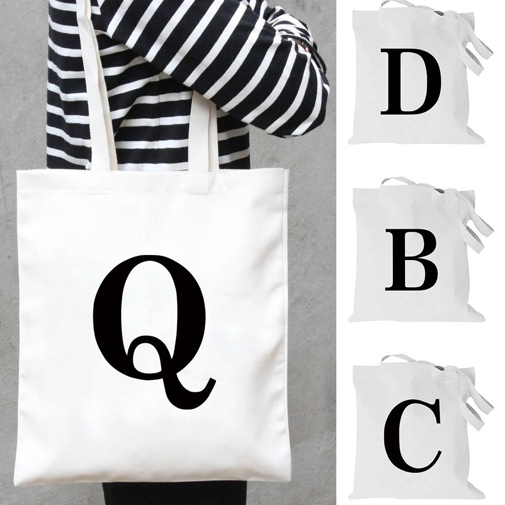 

Canvas Bag Women's Shoppers Shopping Bag Shoulder Bag Black Pattern Grocery Bags Reusable Foldable Large Bags for Women Tote Bag