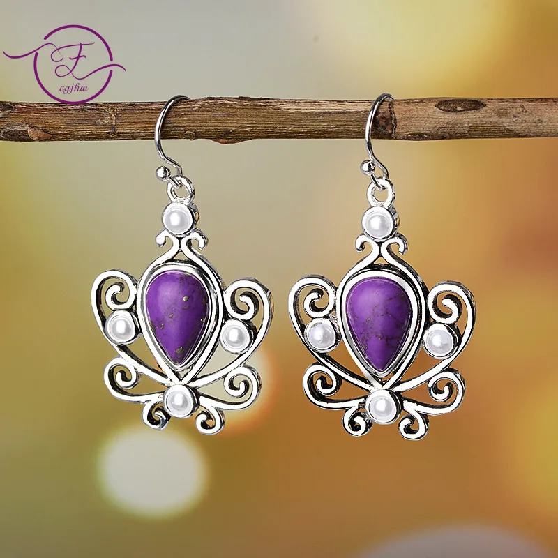 Новые серьги в форме груши капли Charoite антикварные подвески из серебра 925 пробы