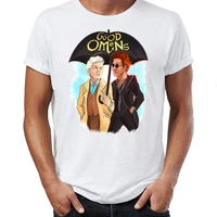 brand new men t shirts good omens crowley and aziraphale awesome artwork drawing printed o neck tee shirts oversize