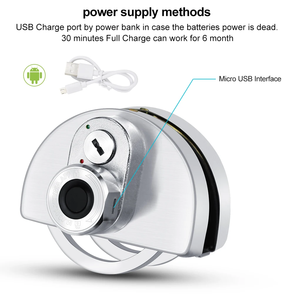 

Stainless Steel Fingerprint Lock Smart Biometric Fingerprint Glass Door Locks USB Rechargeable Bluetooth APP Unlock No Drill