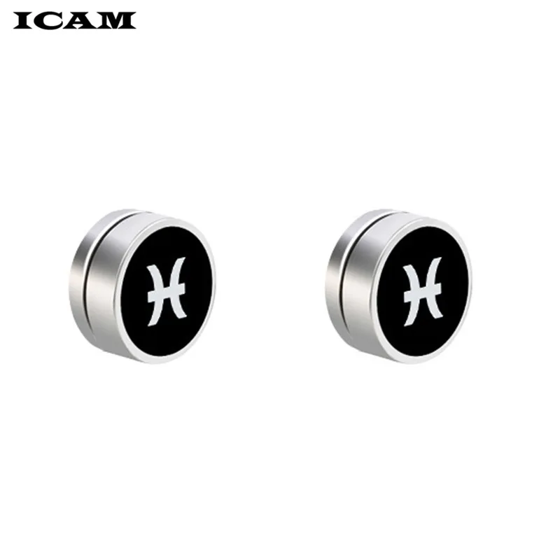 1 пара мужские магнитные серьги-гвоздики со знаками Зодиака | Украшения и