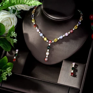 HIBRIDE parrure bijoux femme mariage AAA кубический цирконий для невесты набор украшений для женщин Подарочные серьги и кулон наборы N-1081 - Окраска металла: A